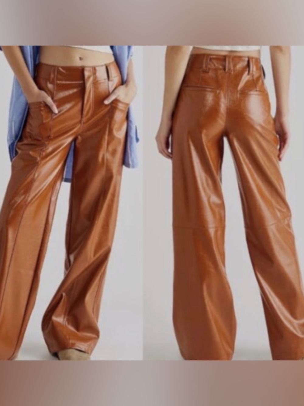 We The Free Faux Leather Pants in Cognac Brown